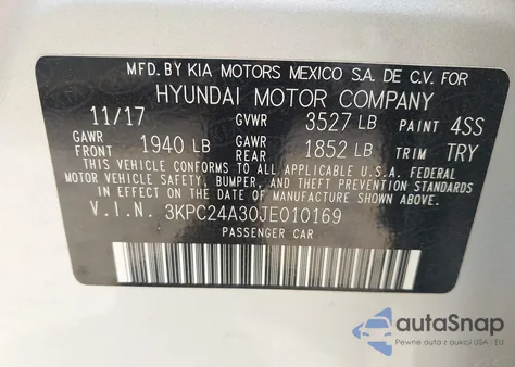 2018 Hyundai Accent Se из США, поврежденный, VIN 3KPC24A30JE010169